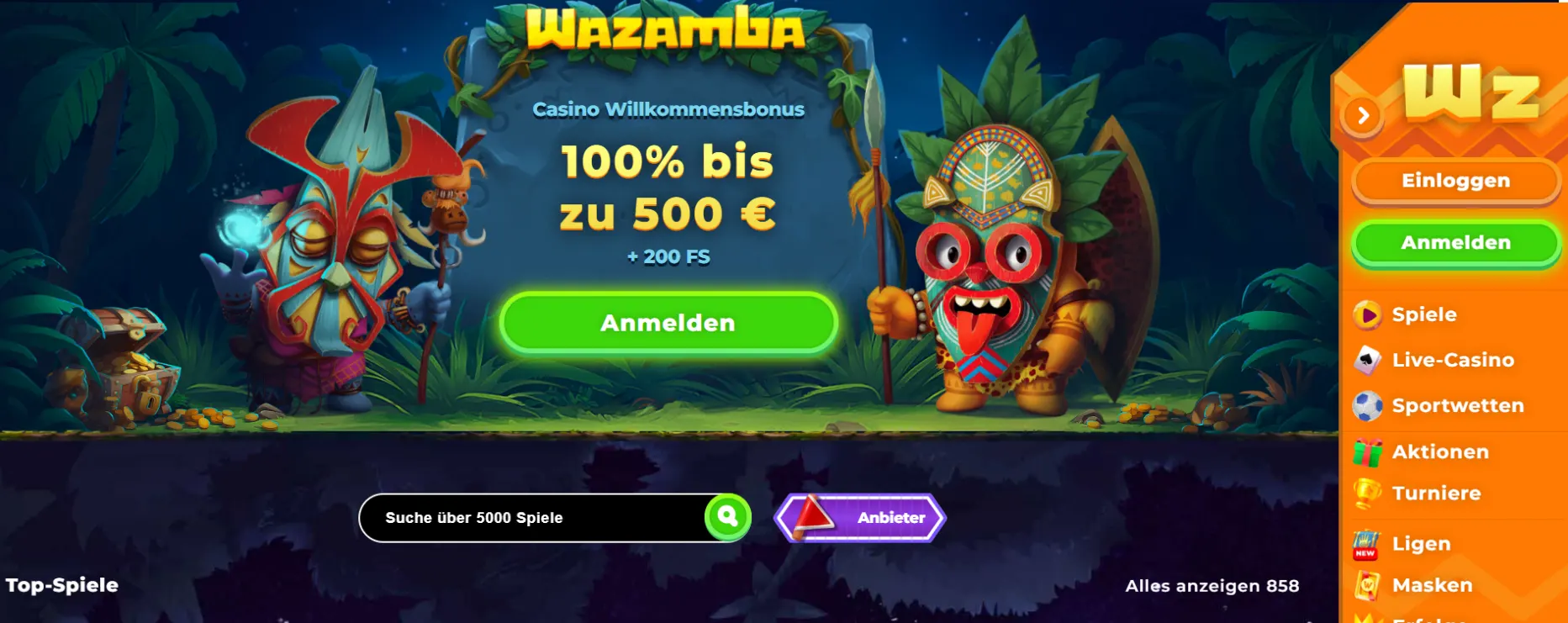 Wazamba Casino Screen