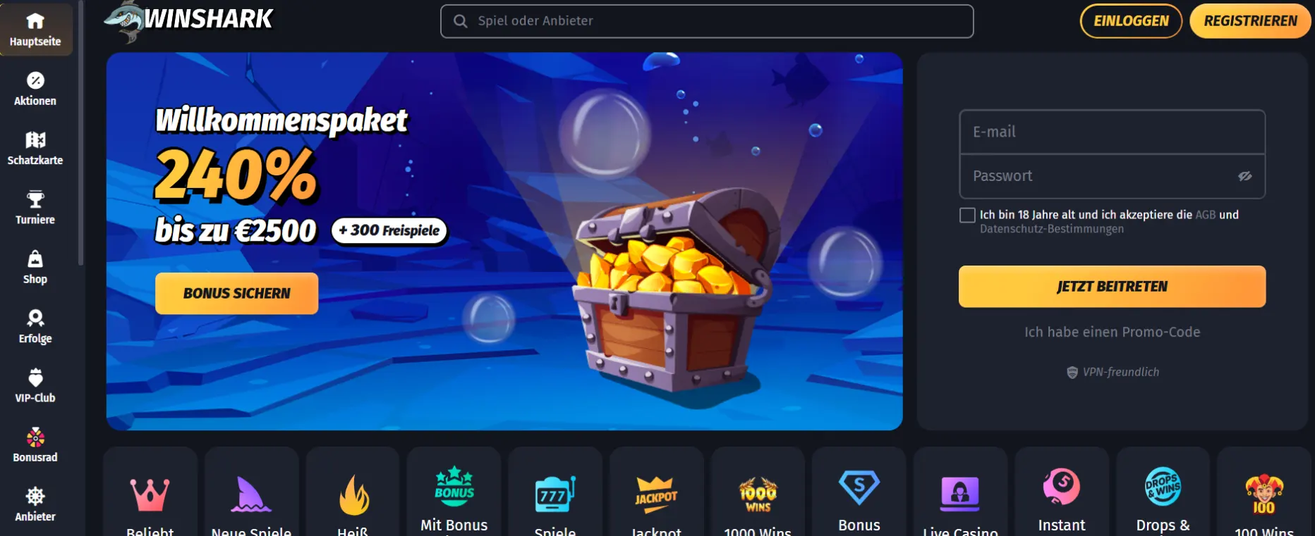 Winshark Casino Screen